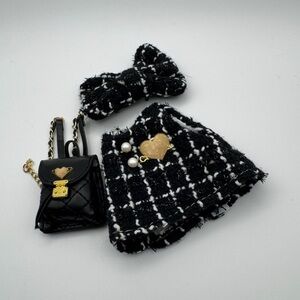Chic Black and White Tweed Labubu Outfit with Accessories